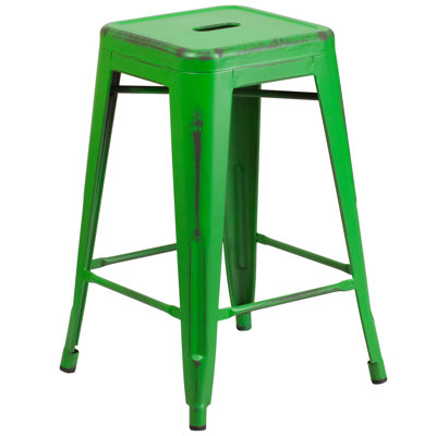 Tabouret à hauteur de comptoir 24 po intérieur / extérieur en métal avec siège carré