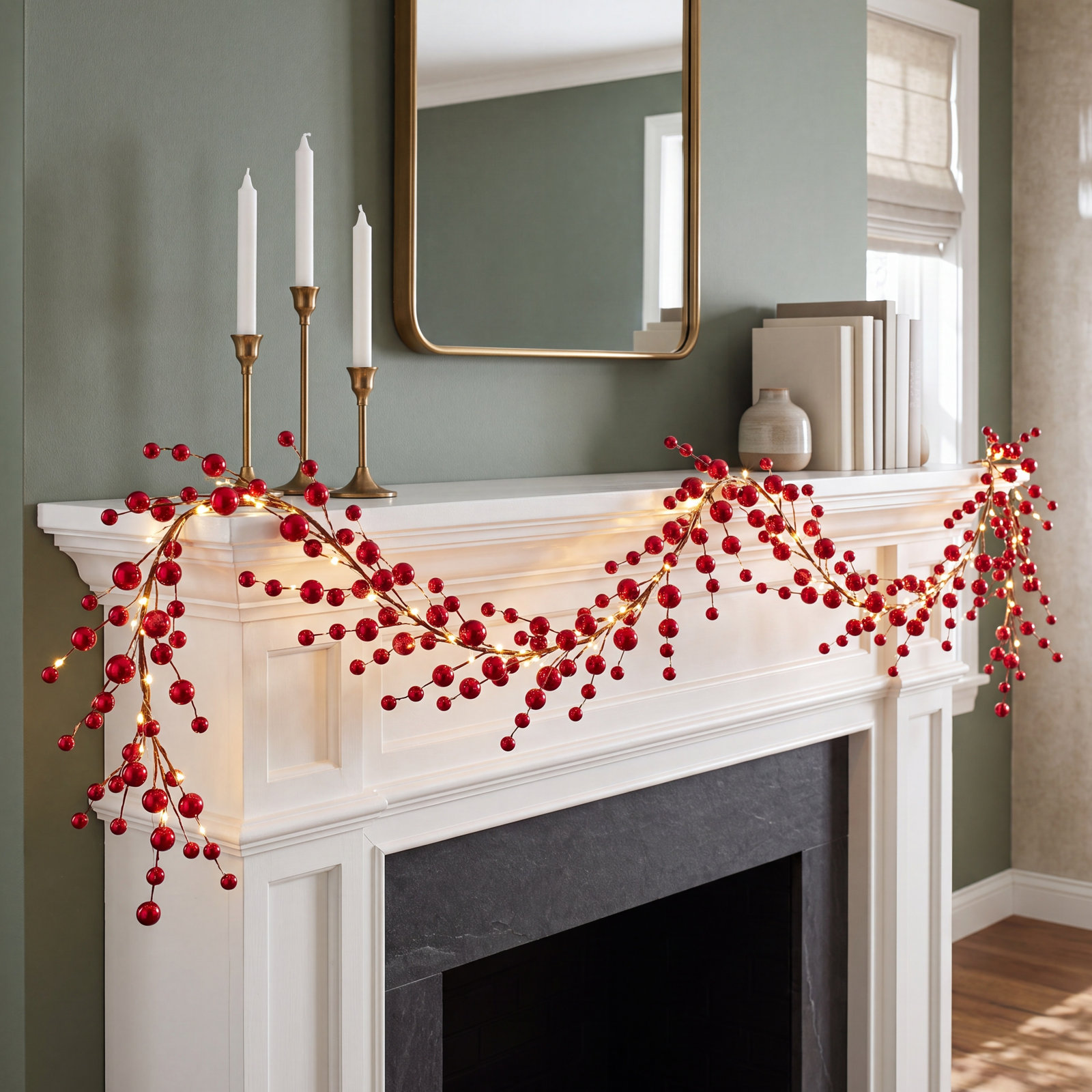 115'' in. Lighted Faux No Plant Species Garland, Red