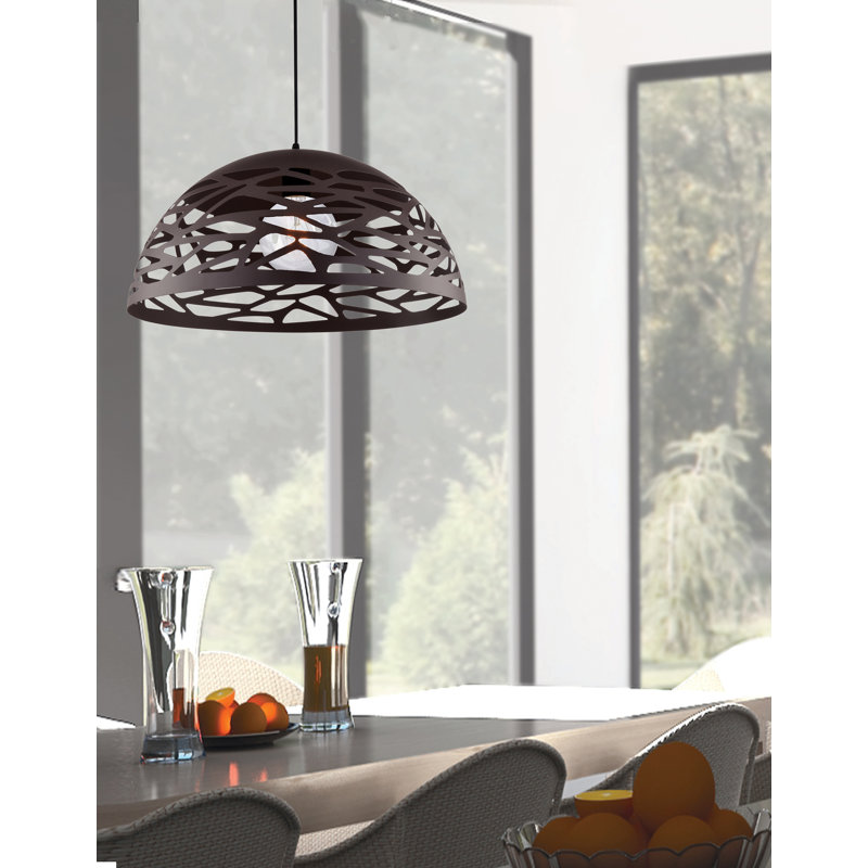 Luminaire suspendu en forme de dôme 1 lumière Wogina, Noir mat