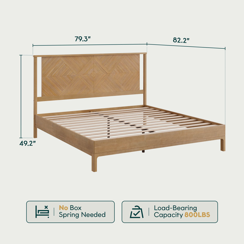 Ethan Solid Wood Platform Bed with Headboard, Rustic Bed Frame, King, Seadrift