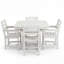 Ensemble de salle à manger de patio en PEHD blanc 5 pièces avec table carrée, trou pour parasol et 4 fauteuils