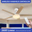 Ventilateur de plafond de 52 pouces avec lumière DEL, télécommande, fixation sur tige, pales à grain de bois et 6 vitesses