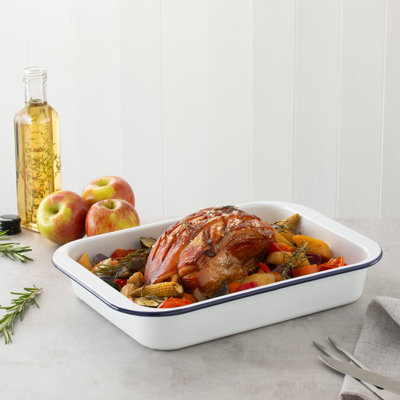 Hairy Bikers Enamelled Roasting Pan Rectangular Tray Dishwasher Safe 30cm White