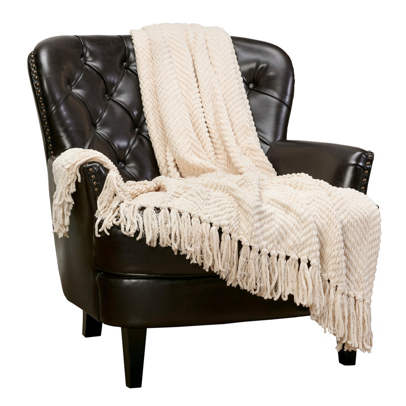 Jeté tricoté texturé , Fumé blanche, l 65 po x L 50