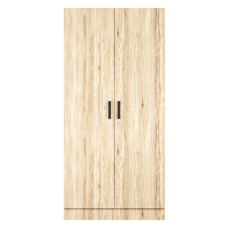 Lacandis 72" High  Large Armoire 2 Door  Hanging and Shelves Wardrobe, Natural Oak