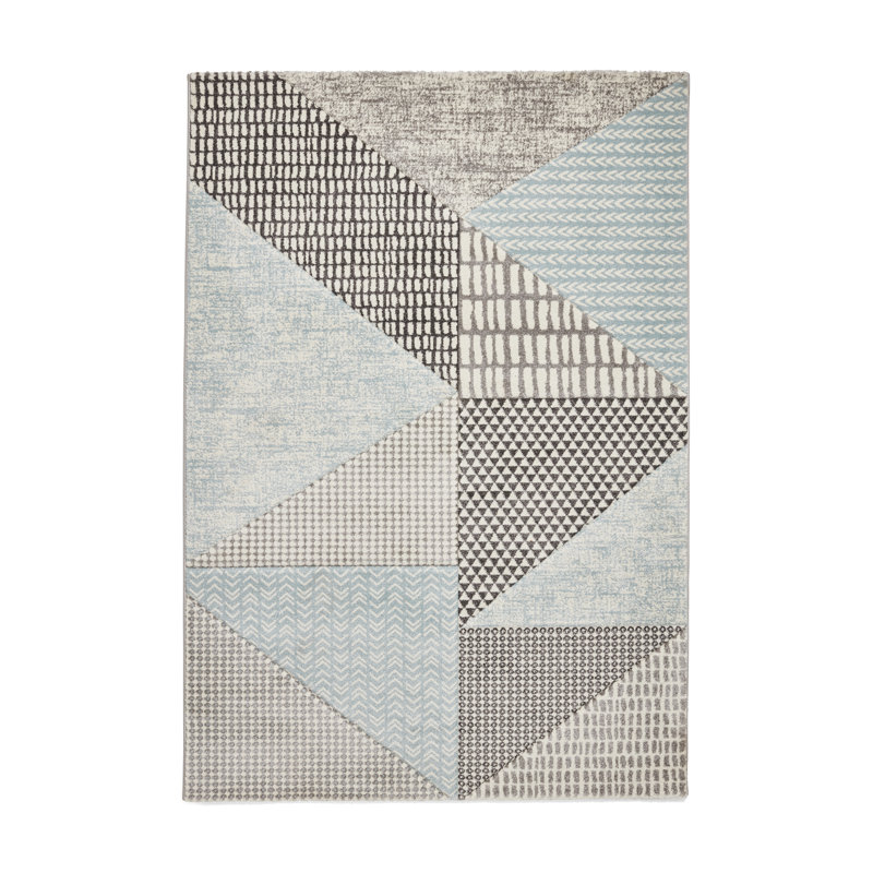 Geometric 80cm X 150cm Area Rug, Blue/Grey, Rectangle 160 x 230 cm