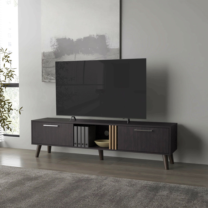 Meuble télé Wengue avec 2 portes et rangement ouvert