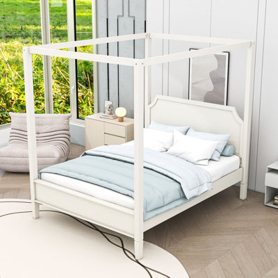 Wooden Platform Bed with Headboard