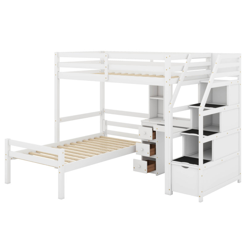 Twin Size Loft Bed With Desk, Shelves And Drawers, White
