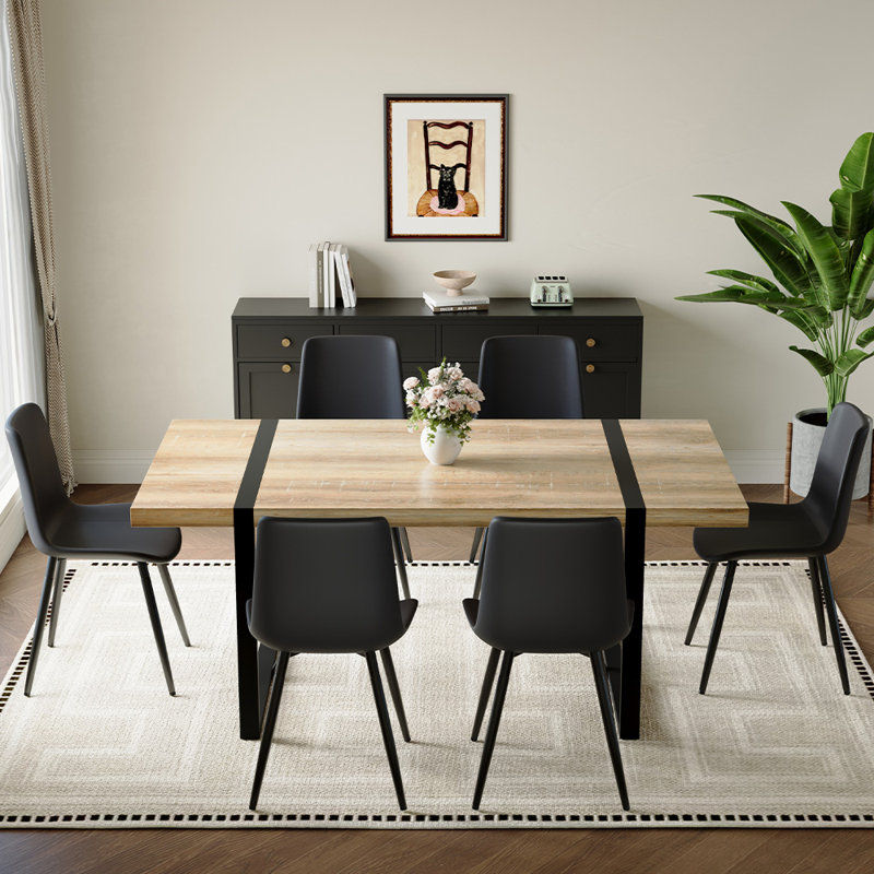 71" Modern Rectangular Dining Table Set, 7, Black