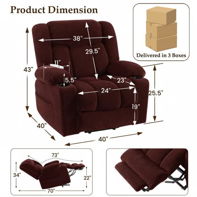 40" Wide Big & Tall Power Lift Assist Recliner with Heat, Massage, and Extended Footrest
