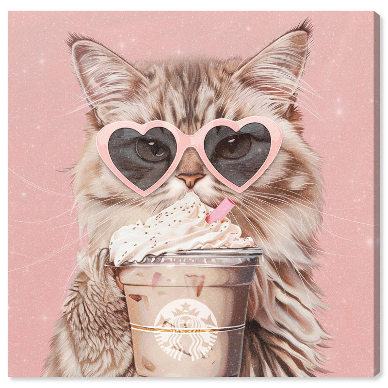 20" x 20" Pink Heart Sunglasses Cat Canvas Art