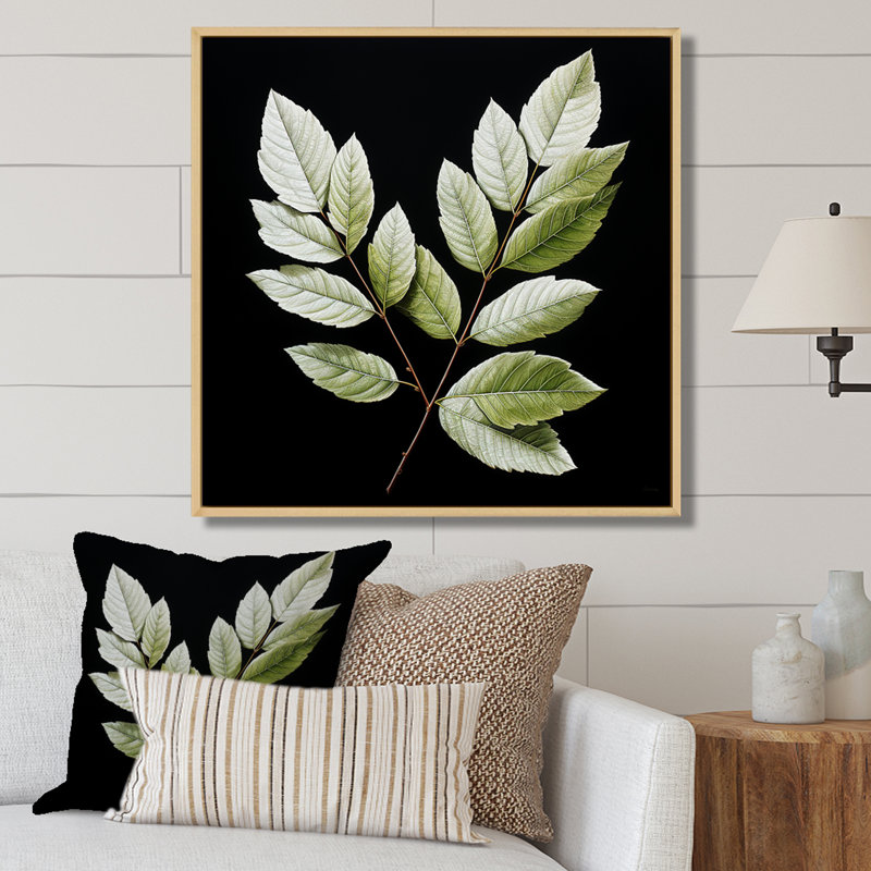 «Black and Green Leaves Simplicity» sur impression sur toile, Cadre naturel flottant, 24" H x 24" W