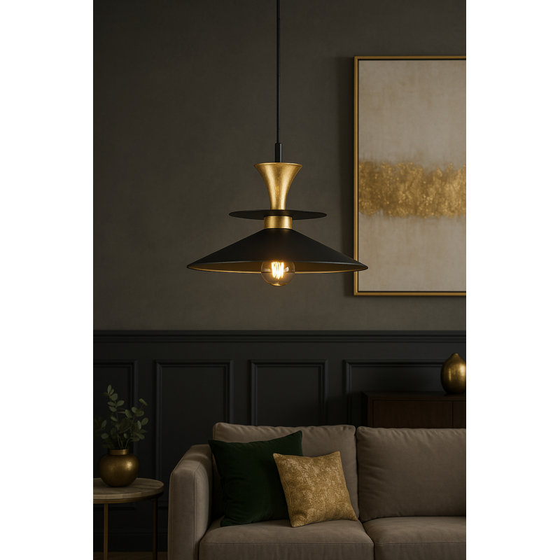 1 - Light Matte Black Dome Pendant, Gold/Black