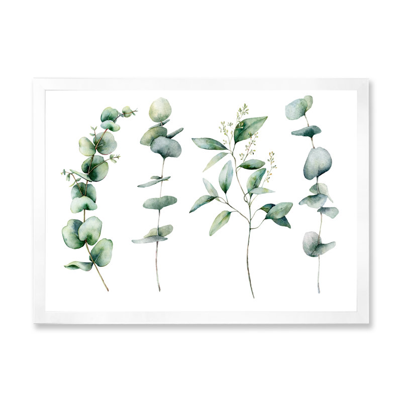 Green Eucalyptus Branches I - peinture sur toile, H 30 po x l 40 po x 1,5 po, Cadre photo blanc