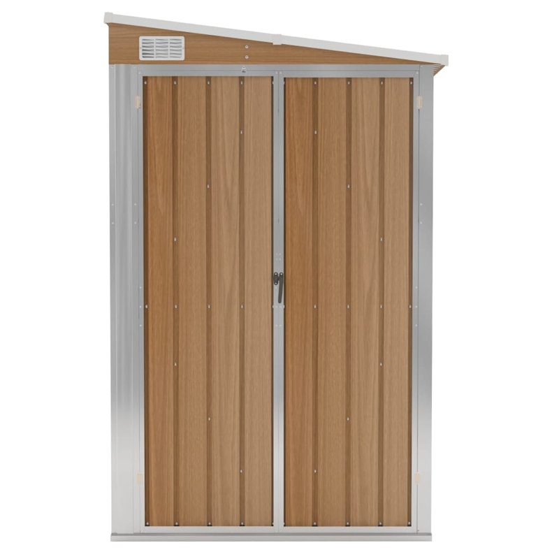 Wall-mounted Garden Shed Outdoor Tool Storage Shed Galvanised Steel, 260cm H x 100cm W x 114.5cm x D, Brown