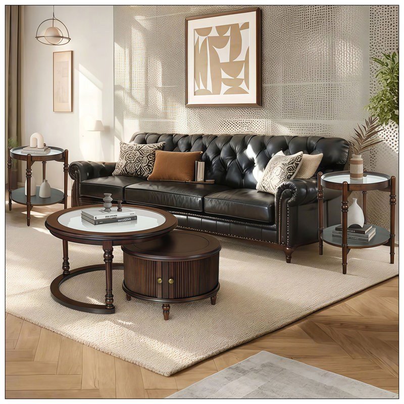 Coffee Table For Livingroom, Transparent, Dark Brown