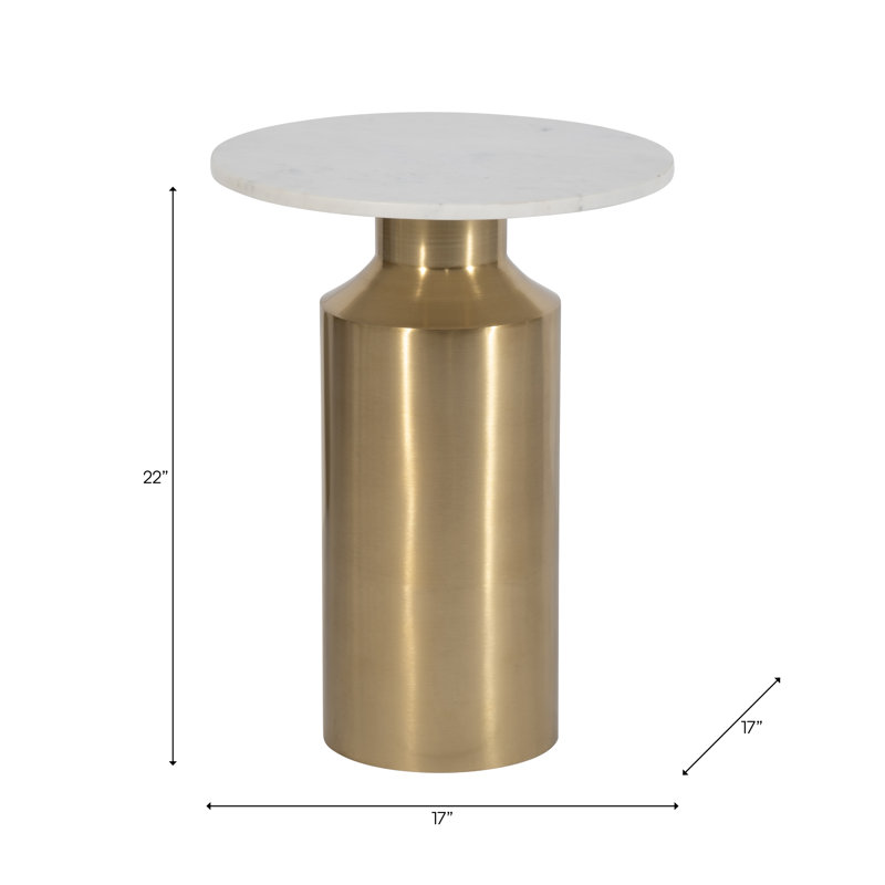 Charlemont Metal 22"H Marble Top Side Table with Gold Cylinder Base for Modern and Contemporary Accent