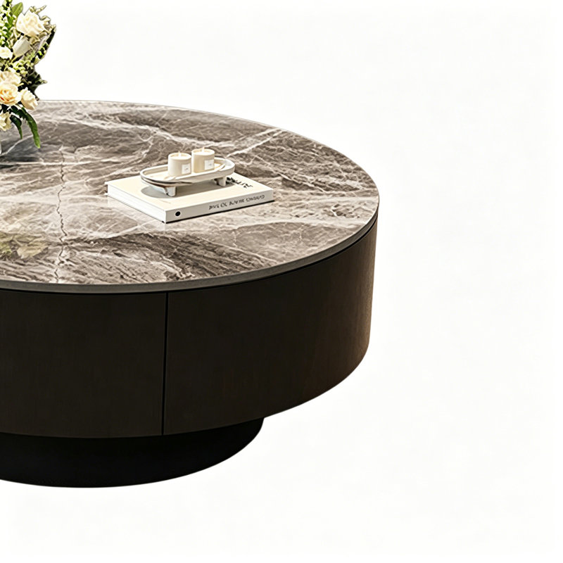 Table basse de luxe italienne Premium, H 13 po x l 31,49 po x l 31,49 po, Gris / Noir, Marbre