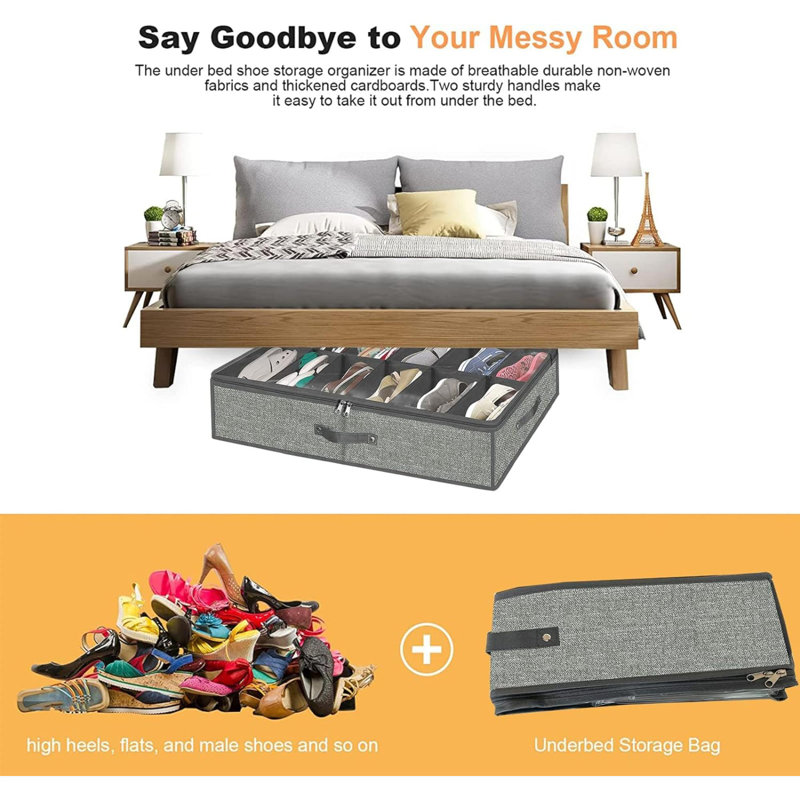 Linen-Like Grey Under Bed Shoe Storage Organizer Set