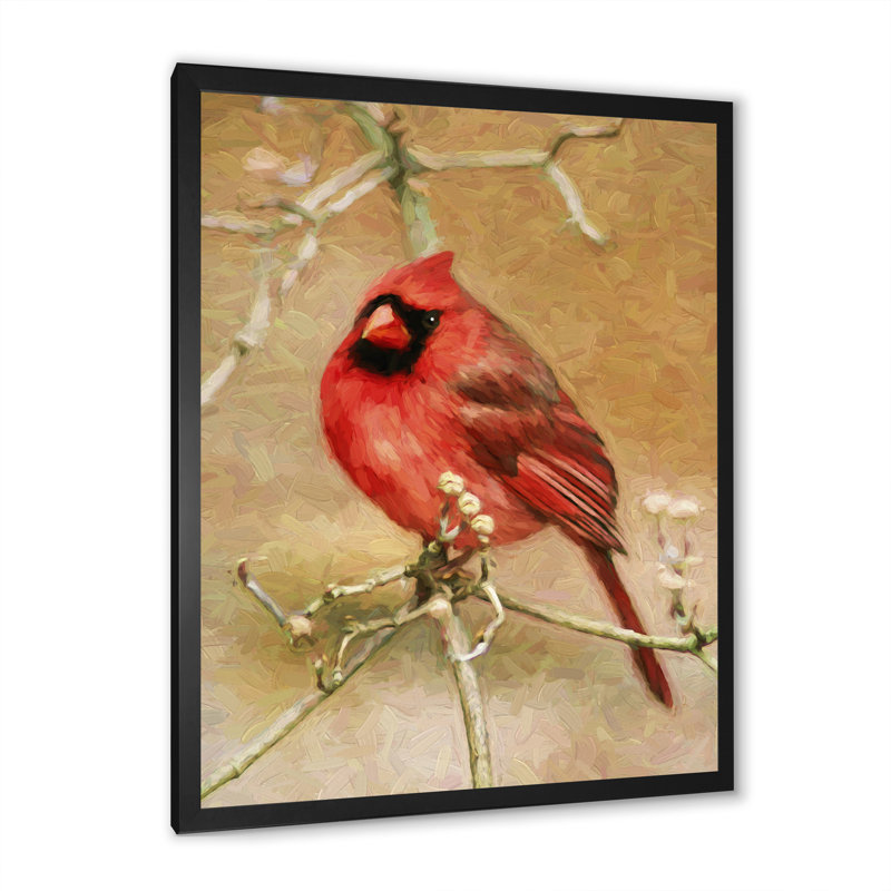 «Grunge Red Cardinal Bird», reproduction d'art sur toile encadrée, Cadre photo noir, H 32 po x l 16 po x P 1 po