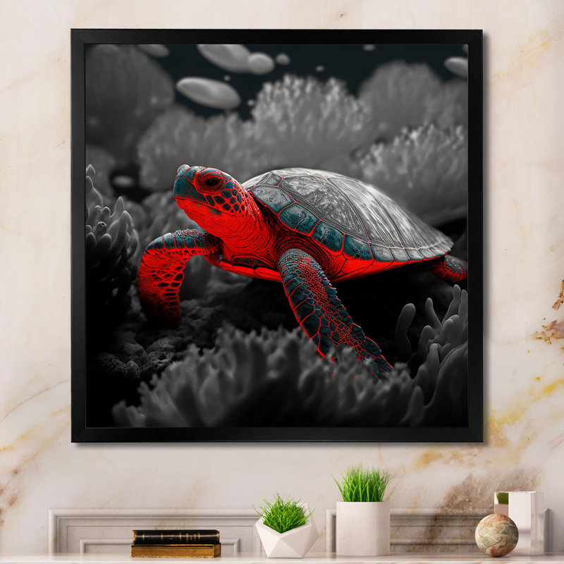 «Black and Red Deep Sea Turtle IV», reproduction sur toile, H 16 po x l 16 po x P 1 po, Impression noire sur toile encadrée