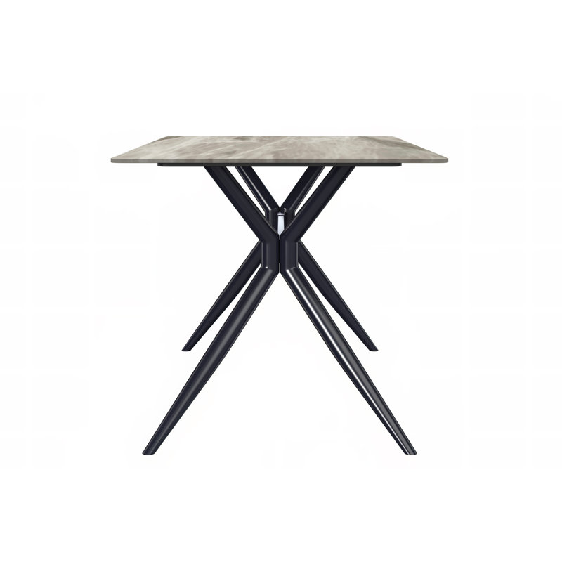 Deep Grey Glass Top Dining Table with Black Steel Base