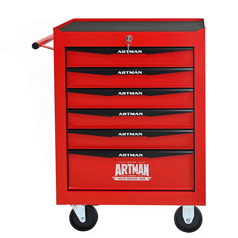 Coffre à outils roulant en métal avec 6 tiroirs, armoire d'appoint, Rouge / Noir