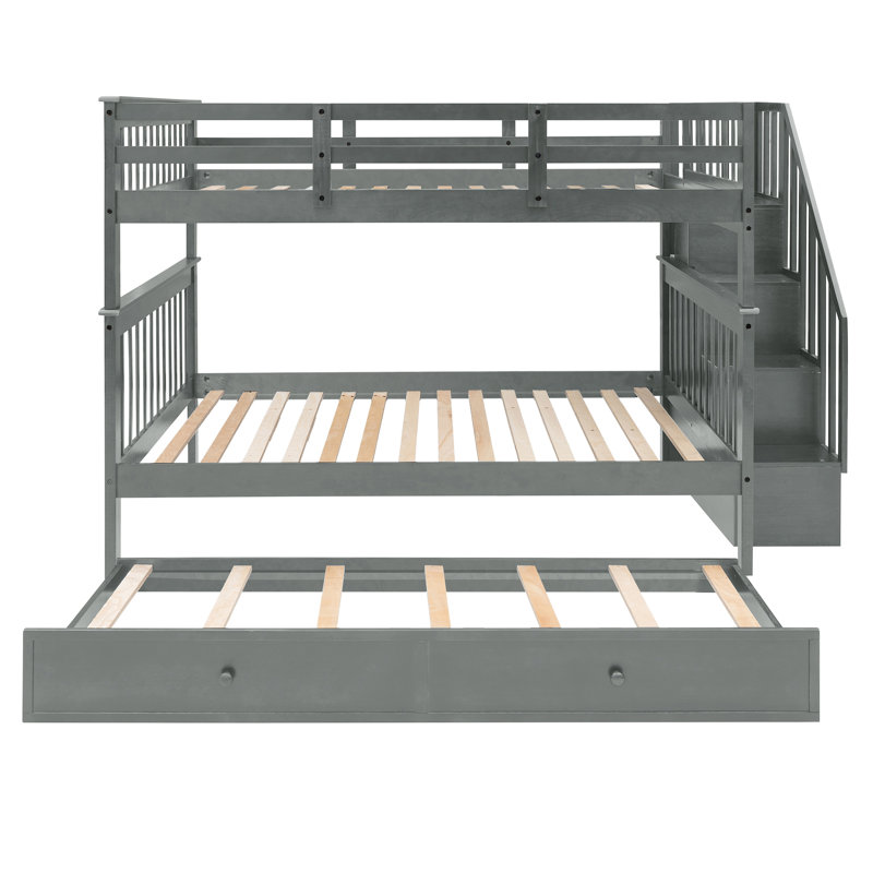 Lit superposé gris avec lit gigogne simple. Fabrication en bois massif. Vaste choix de rangement. Idéal pour la chambre à coucher et le dortoir. Pas de sommier nécessaire. Pieds en pin. Rangement fonctionnel.