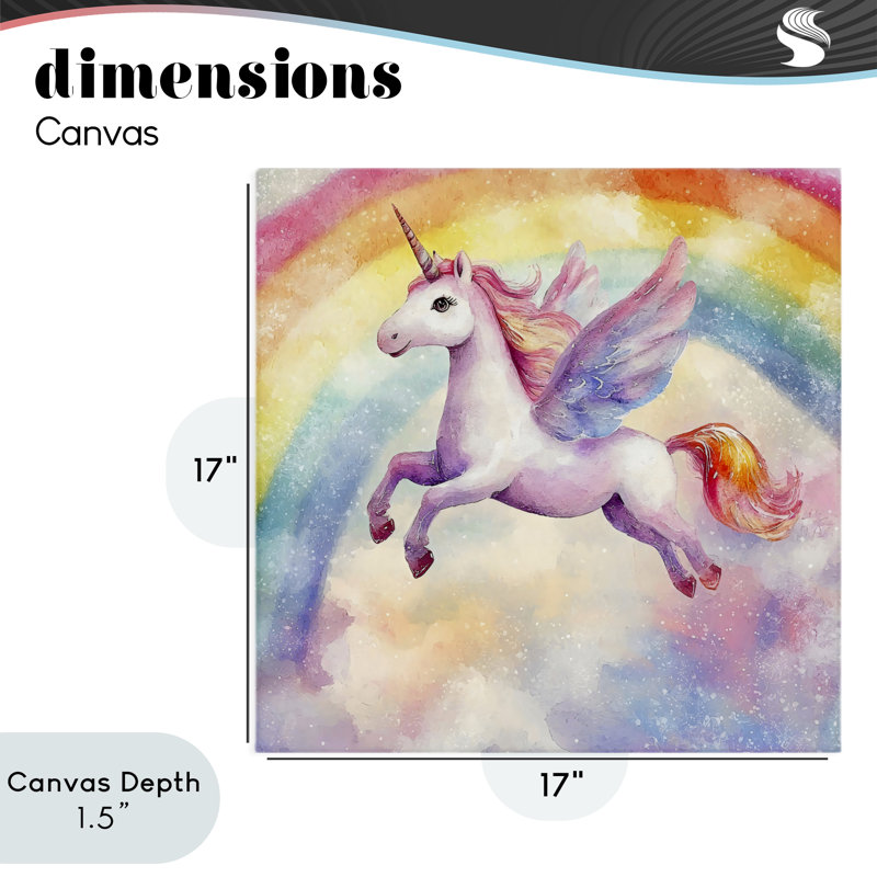 Licorne volante dans une toile arc-en-ciel, design by Creative Studio, H 17 po x l 17 po
