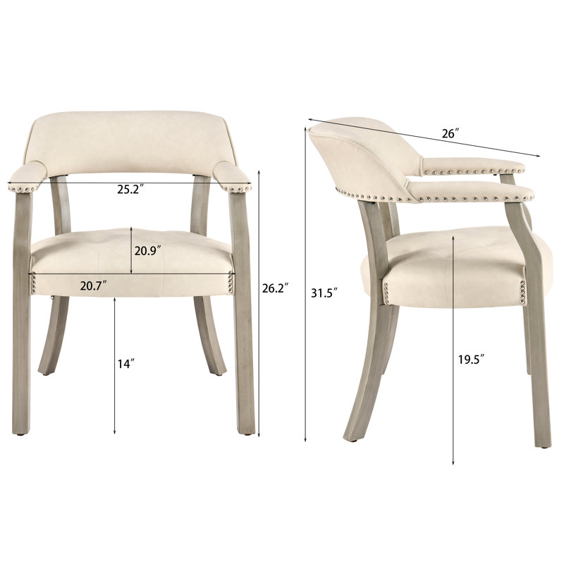 LUMERA Collection Tufted Arm Dining Chair Cream White, Cream White, Granite Green
