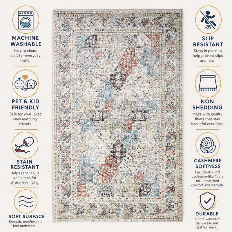 Rectangle Oriental Shaggy Area Rug, 80cm x 150cm