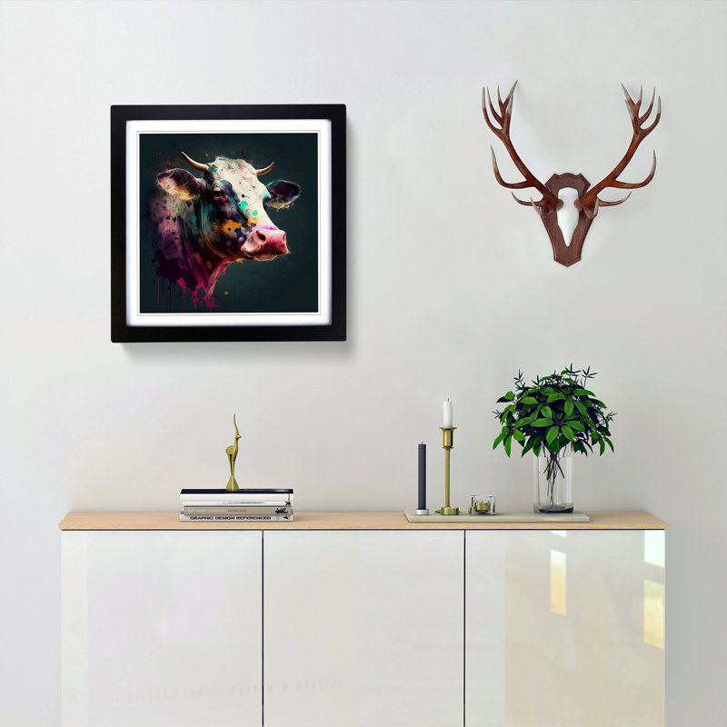 Cow - Framed Print, Black