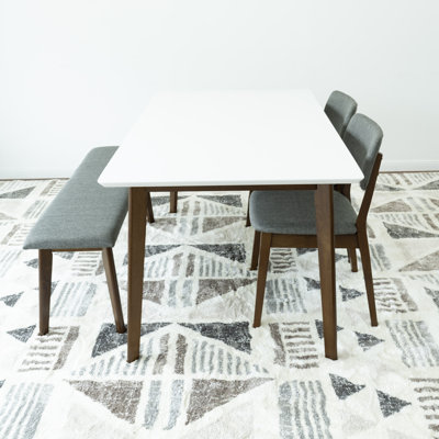 Siriana Mid-Century Rectangular Fabric Dining Set Dining Chairs In Grey
