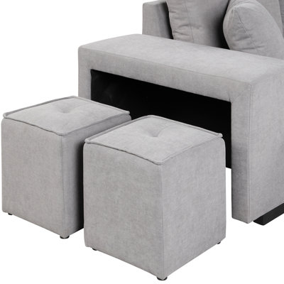Canapé modulaire de 104,5 po avec rangement pour canapé-lit et méridienne, 2 tabourets pour le salon