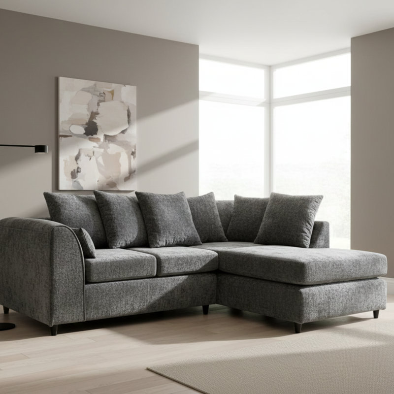 4 Seater Sofa & Chaise, Right, Grey