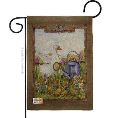Drapeau de jardin 2 côtés en toile jute 1,5 x 1,1 pi. canards et canards friends