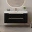 Meuble-lavabo moderne de 35,4 po avec lavabo sous comptoir, plateau en pierre frittée, bois massif multicouche imperméable, rangement à 4 tiroirs, autoportant / mural