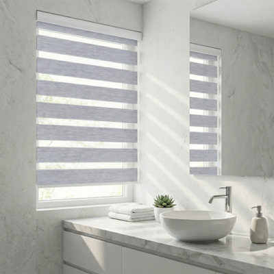Shadesu Cordless Zebra Shades – Dual Layer Day & Night Free-Stop Light Filtering Window Blind, 54" W x 72" H, Grey