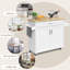 Îlot de cuisine sur roulettes, chariot de rangement à roulettes avec grande armoire, tiroir, support à épices et porte-serviettes, utilitaire de service de cuisine, tablette réglable à 3 positions (blanc)-200412497
