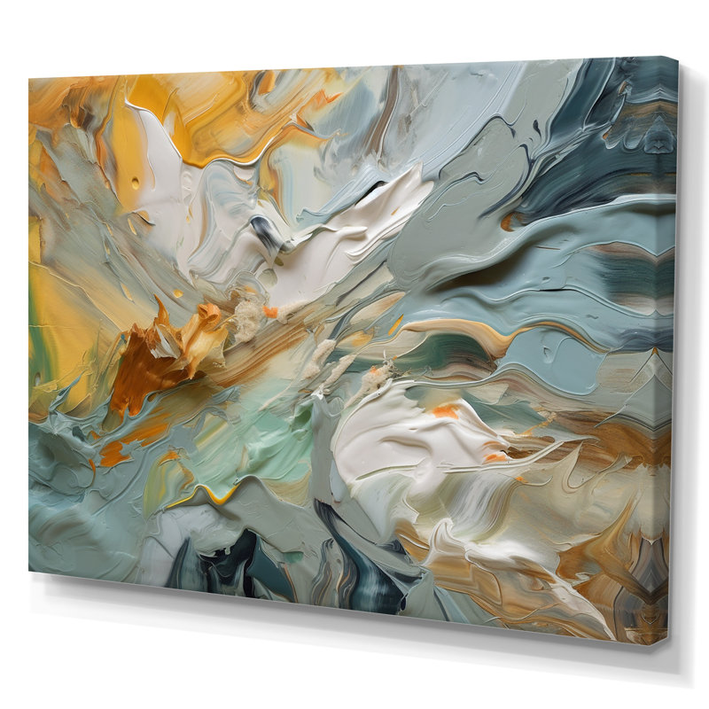 "Spring Joy" abstrait en bleu clair et or - reproduction d'art sur toile, H 30 po x l 40 po x P 1,5 po, Toile tendue