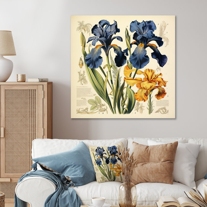 Illustration rétro - iris bleus, H 16 po x l 16 po x P 1 po, Toile tendue