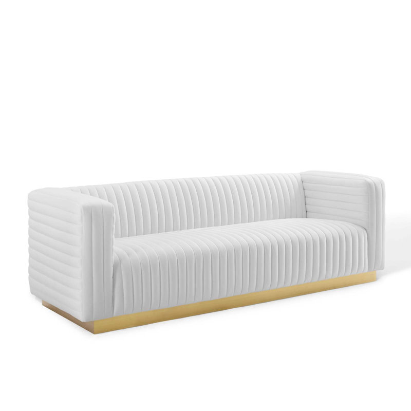 Charisma Channel Tufted Performance Velvet Living Room Sofa by Modway, White Velvet