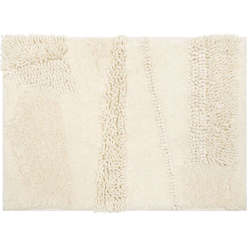 Laverne High/Low Stain/Fade Resistant Non-Slip Machine Washable Bath Mat, Parchment, 17" W x 24" L