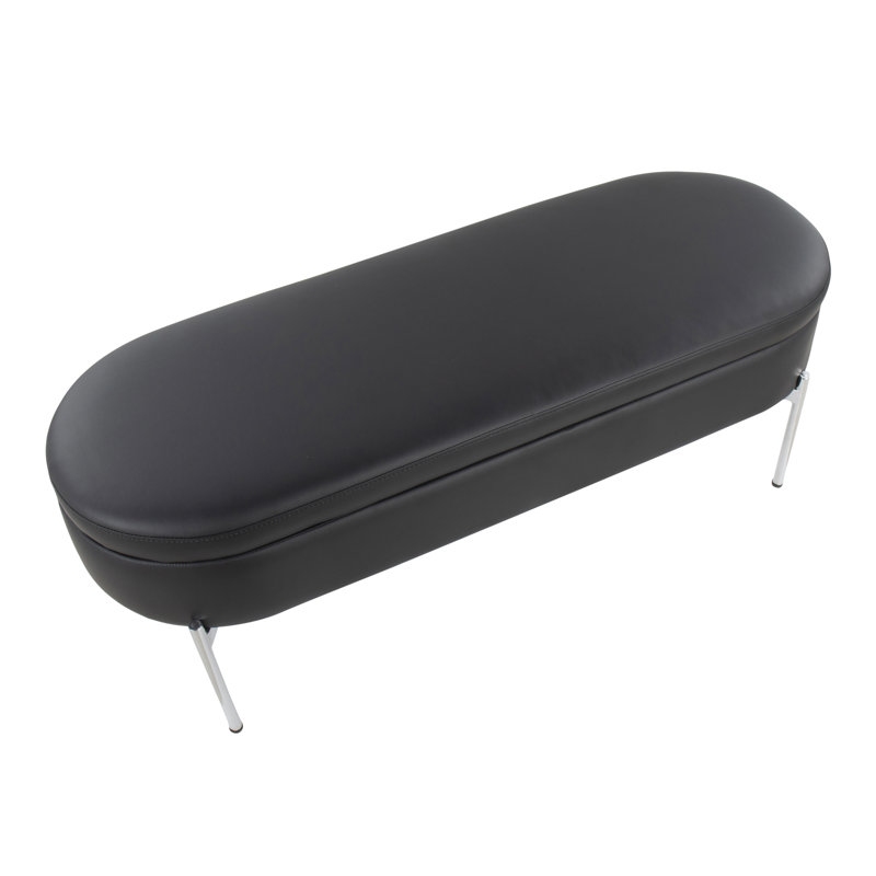 Faux Leather Upholstered Storage Bench, Black/Chrome