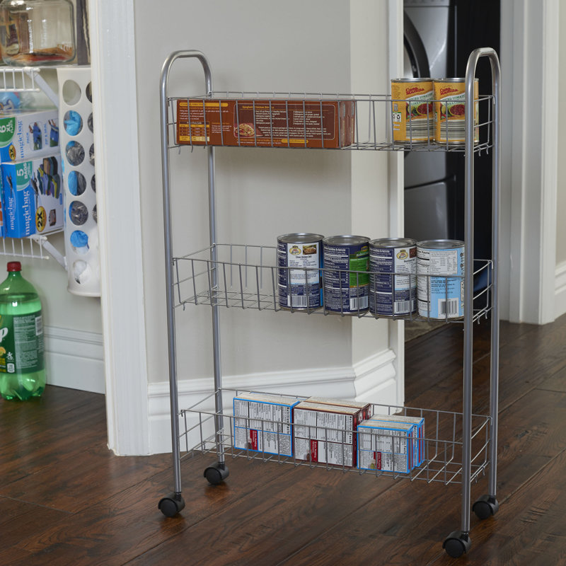 Chariot de rangement Slimline à 3 tablettes, Argent satiné