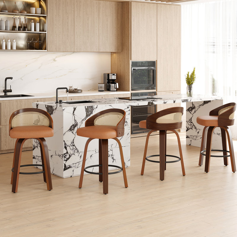 Tabouret de bar pivotant jaune Mid Century