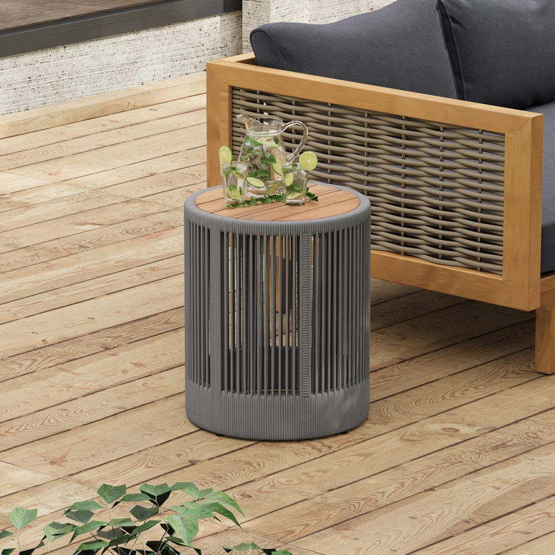 Table d'appoint d'extérieur en corde de rotin et bois d'acacia, Gris