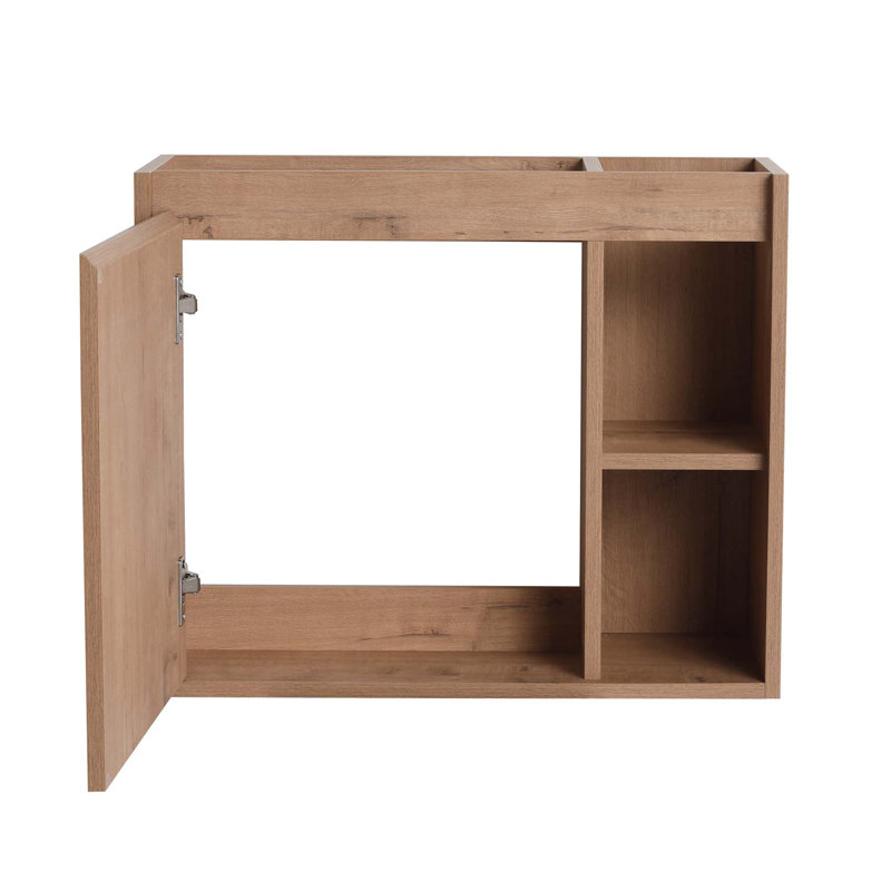 Meuble-lavabo mural 24 po avec lavabo en céramique, porte à fermeture en douceur et tablettes ouvertes, emballage KD