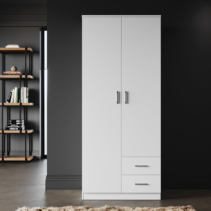 180*50*77cm, Hanging and Storage Integrated Double Door Wardrobe, White